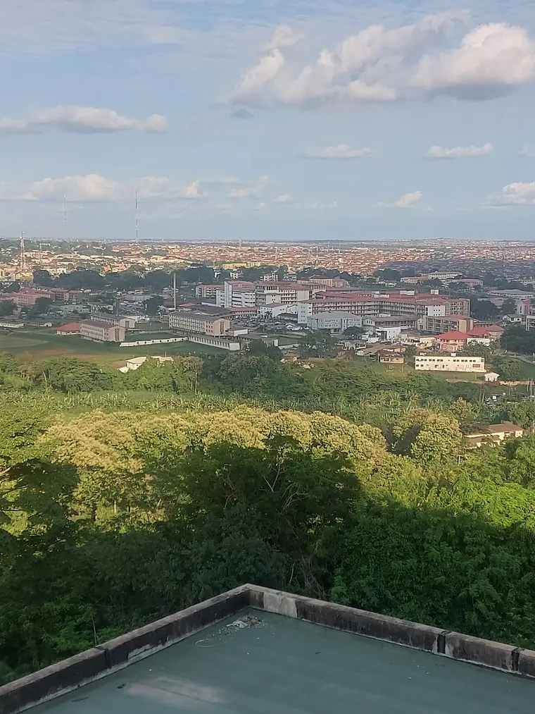 Ibadan seen from above, rooftops running to the horizon