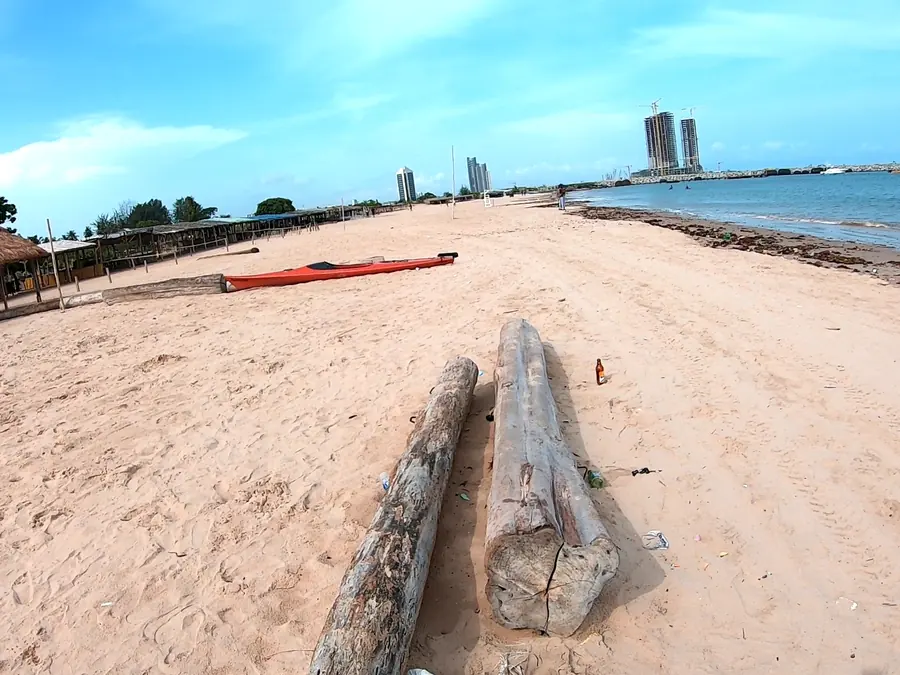Canoes drawn up on the sand at Tarkwa Bay, Lagos